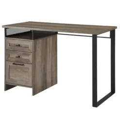 Office Furniture-Kirkland's Home Gray Wash Wood And Mesh 3-Drawer Desk