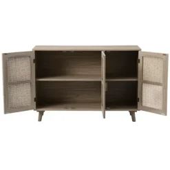 Cabinets & Sideboards-Kirkland's Home Gray Wood And Cane 3-Door Cabinet