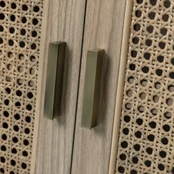 Cabinets & Sideboards-Kirkland's Home Gray Wood And Cane 3-Door Cabinet