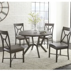 Dining Sets-Kirkland's Home Gray Wood Upholstered 5-Pc. Dining Set