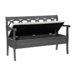 Benches & Ottomans-Kirkland's Home Gray Wood Upholstered Storage Bench Gray/White