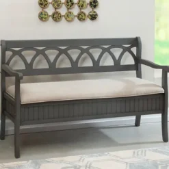 Benches & Ottomans-Kirkland's Home Gray Wood Upholstered Storage Bench Gray/White