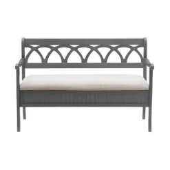 Benches & Ottomans-Kirkland's Home Gray Wood Upholstered Storage Bench Gray/White