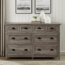 Dressers & Chests-Kirkland's Home Graywash Wood Cup Handle Dresser Tan