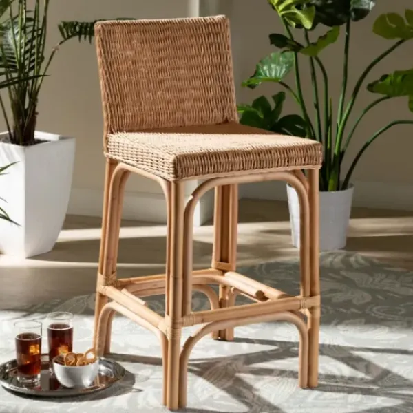 Bar Stools & Counter Height Stools-Kirkland's Home Greek Natural Rat Woven Counter Stool Tan