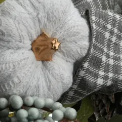 Wreaths-Kirkland's Home Green And Gray Ribbon Harvest Mix Wreath Green/Gray/White
