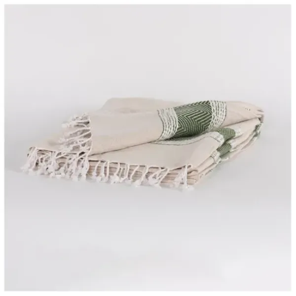 Blankets & Throws-Kirkland's Home Green And Natural Colorblock Chevron Throw Green/Tan