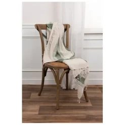Blankets & Throws-Kirkland's Home Green And Natural Colorblock Chevron Throw Green/Tan