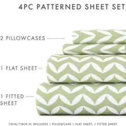 Bed Sheets-Kirkland's Home Green And White Chevron 3-Pc. Twin Sheet Set Green/White