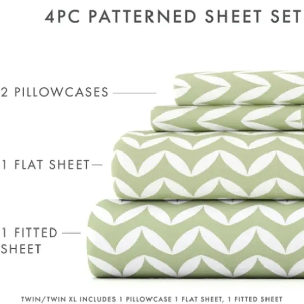 Bed Sheets-Kirkland's Home Green And White Chevron 3-Pc. Twin Sheet Set Green/White