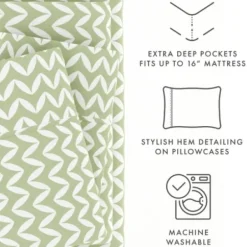 Bed Sheets-Kirkland's Home Green And White Chevron 3-Pc. Twin Sheet Set Green/White
