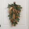 Wreaths-Kirkland's Home Green Eucalyptus And Heather Wheat Teardrop Swag Green/Tan