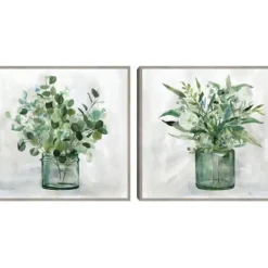 Canvas Art-Kirkland's Home Green Garden 2-Pc. Framed Canvas Art Print Set Gray