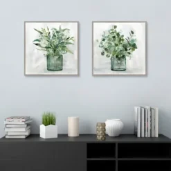 Canvas Art-Kirkland's Home Green Garden 2-Pc. Framed Canvas Art Print Set Gray