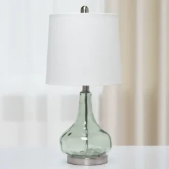 Table Lamps-Kirkland's Home Green Glass Ripple Table Lamp White