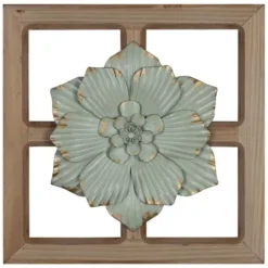 Wall Plaques-Kirkland's Home Green Metal Flower Wood Frame Wall Sculpture Green/Brown