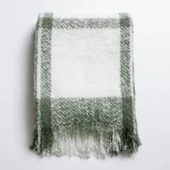 Blankets & Throws-Kirkland's Home Green Windowpane Faux Mohair Throw Green/White