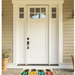 Doormats-Kirkland's Home Green Wreath Welcome Coir Doormat Tan/Green/Black