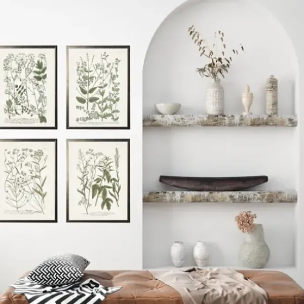 Framed Art-Kirkland's Home Greenery On Cream Back Framed Art Prints, Set Of 4 Green/Ivory