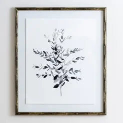 Framed Art-Kirkland's Home Greige Leaves Ii Bamboo Frame Art Print Gray/White