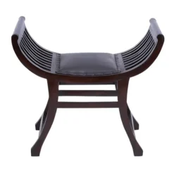 Benches & Ottomans-Kirkland's Home Grommet Leather And Mahogany Ottoman Brown