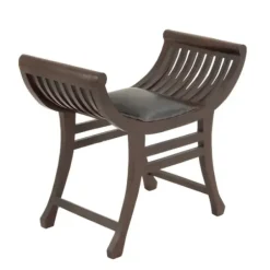 Benches & Ottomans-Kirkland's Home Grommet Leather And Mahogany Ottoman Brown