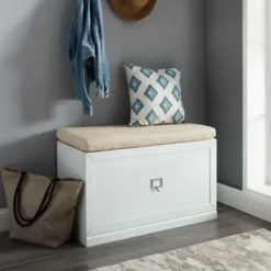 Entryway Furniture-Kirkland's Home Halie Modern Upholstered Storage Bench