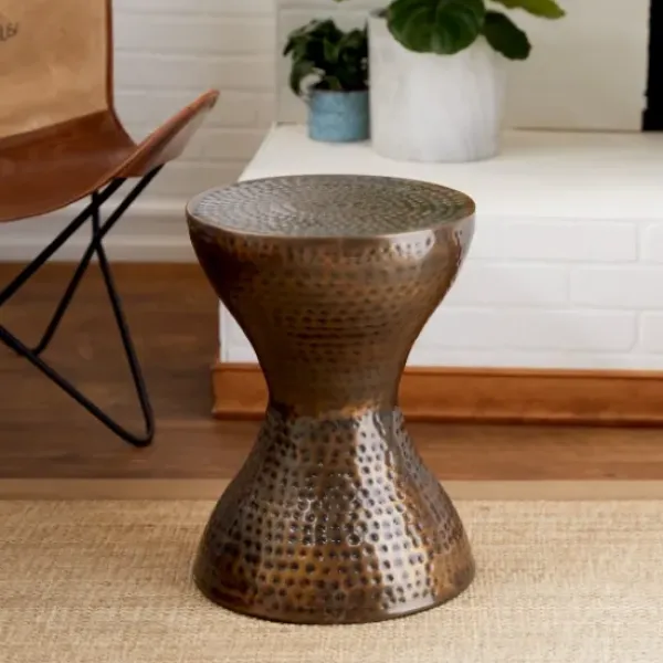 Accent & End Tables-Kirkland's Home Hammered Bronze Iron Hourglass Accent Table Brown