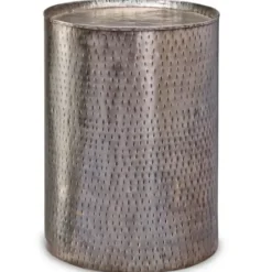 Accent & End Tables-Kirkland's Home Hammered Pewter Barrel Accent Table