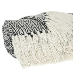 Blankets & Throws-Kirkland's Home Hand Loomed Herringbone Throw Black
