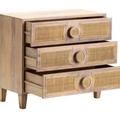 Dressers & Chests-Kirkland's Home Hand Woven Cane 3-Drawer Wood Chest