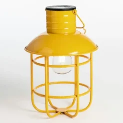 Outdoor Lighting-Kirkland's Home Hanging Cage Solar Powered Lantern Yellow