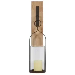 Sconces-Kirkland's Home Hanging Lantern Fir Wood And Iron Sconce