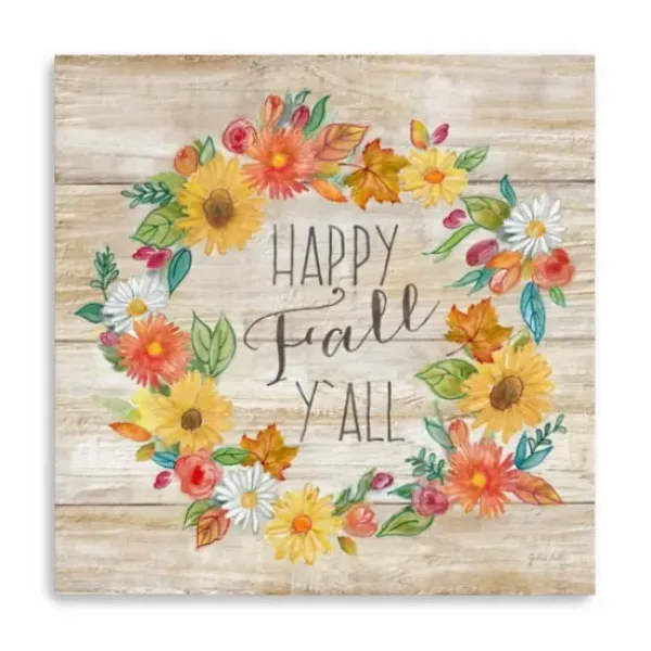 Wall Quotes & Signs-Kirkland's Home Happy Fall Y'All Wreath Giclee Canvas Art Print Tan/Multi