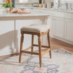 Bar Stools & Counter Height Stools-Kirkland's Home Hazelnut Upholstered Curved Seat Counter Stool Gray