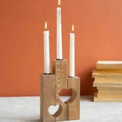 Candle Holders-Kirkland's Home Heart Cutout Wood Taper Candle Holders, Set Of 3 Brown