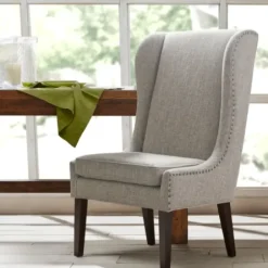Dining Chairs-Kirkland's Home Heather High Wingback Dining Chair Gray