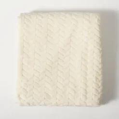 Blankets & Throws-Kirkland's Home Heavenly Herringbone Plush Throw White