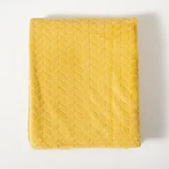 Blankets & Throws-Kirkland's Home Heavenly Herringbone Plush Throw Yellow