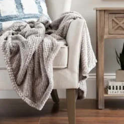 Blankets & Throws-Kirkland's Home Heavenly Plush Bubble Throw Gray