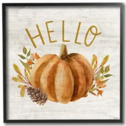 Wall Quotes & Signs-Kirkland's Home Hello Pumpkin Wood Framed Giclee Art Print Gray/Orange