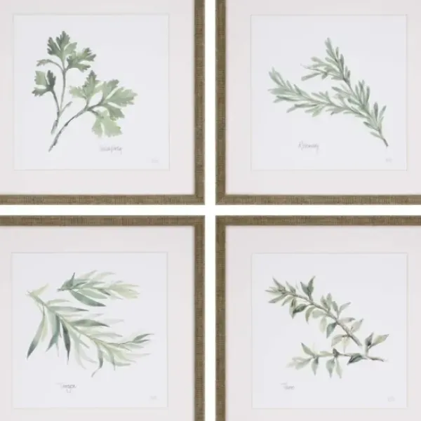 Framed Art-Kirkland's Home Herbs 4-Pc. Gold Framed Art Print Set Green