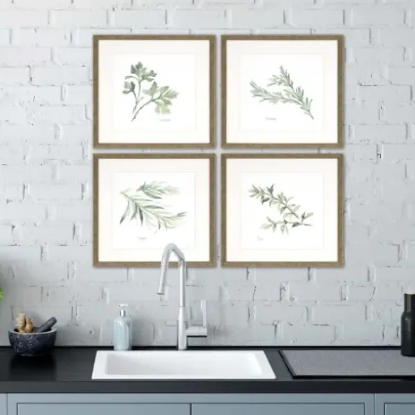 Framed Art-Kirkland's Home Herbs 4-Pc. Gold Framed Art Print Set Green