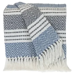 Blankets & Throws-Kirkland's Home Herringbone Multi Striped Throw Blue