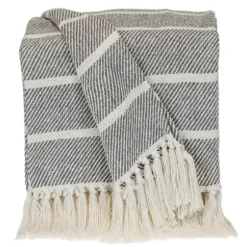 Blankets & Throws-Kirkland's Home Herringbone Striped Throw Black