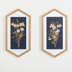 Framed Art-Kirkland's Home Hexagon Floral Framed Art Prints, Set Of 2 Blue