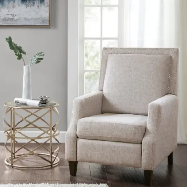 Accent Chairs-Kirkland's Home High Back Nail Head Trim Upholstered Recliner Gray