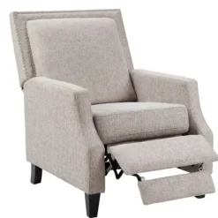 Accent Chairs-Kirkland's Home High Back Nail Head Trim Upholstered Recliner Gray