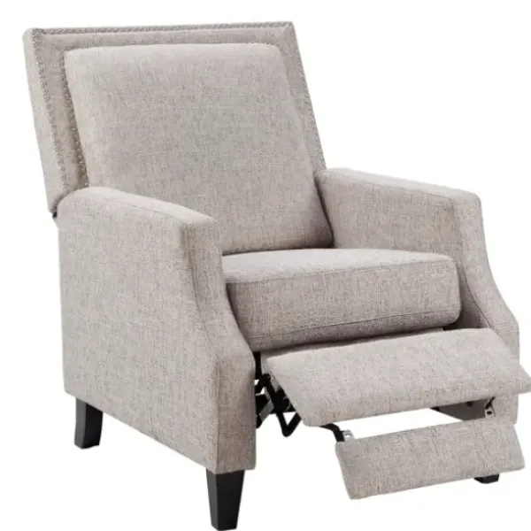 Accent Chairs-Kirkland's Home High Back Nail Head Trim Upholstered Recliner Gray