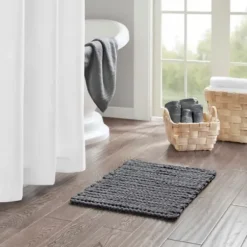 Bathroom Rugs-Kirkland's Home High Pile Marshmallow Bath Mat, 40 In. Gray
